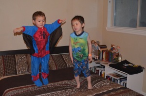 Spider boy and dino boy challenge gravity